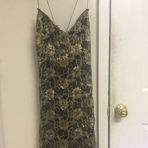 Joan Raines Black Gold Floral Slip Vintage Dress